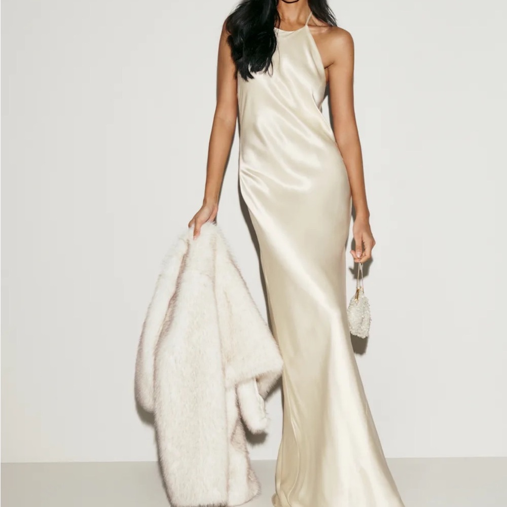 Reformation Cream Satin Gown